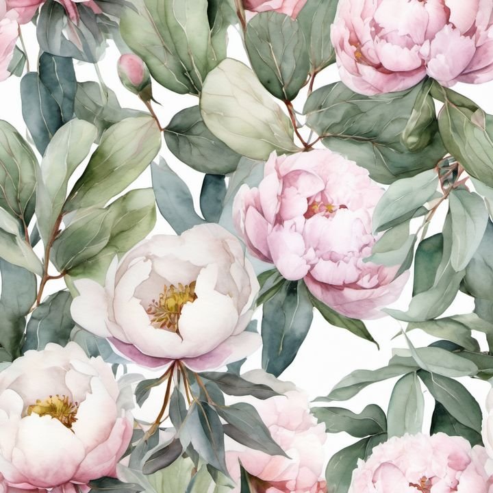 Watercolor peonies and eucalyptus