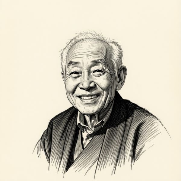 Smiling older man restyled as a pencil sketch