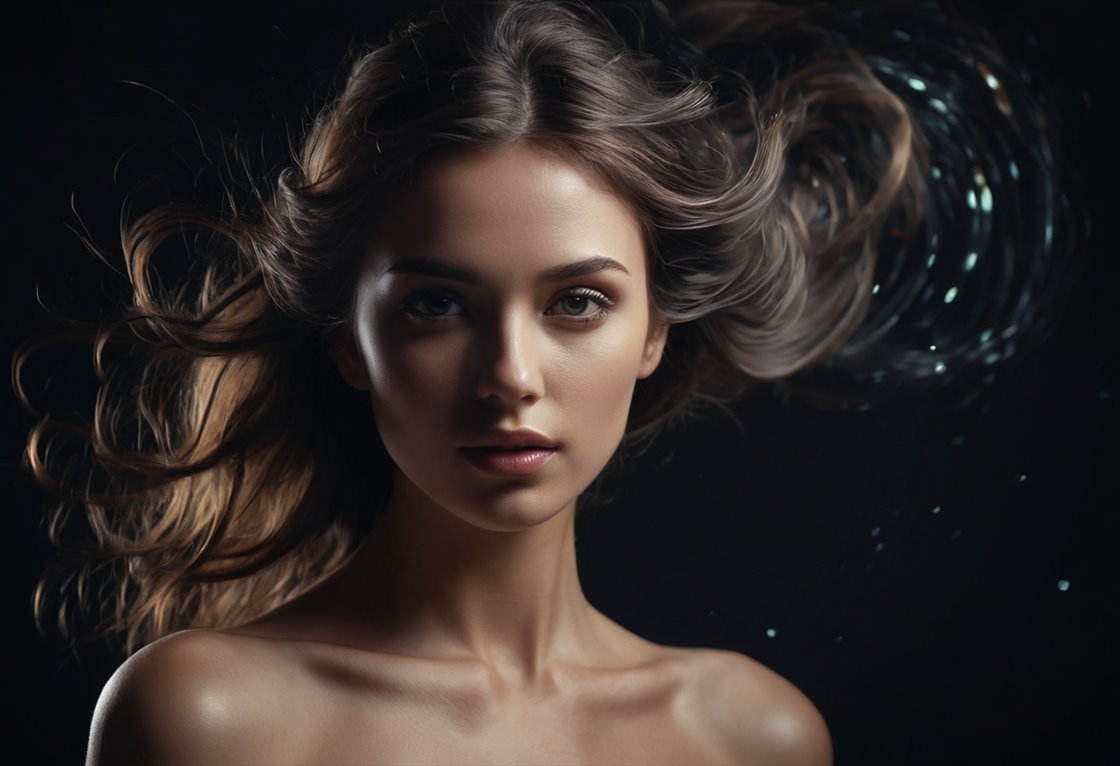 A portrait photo animating into motion with soft light particles
