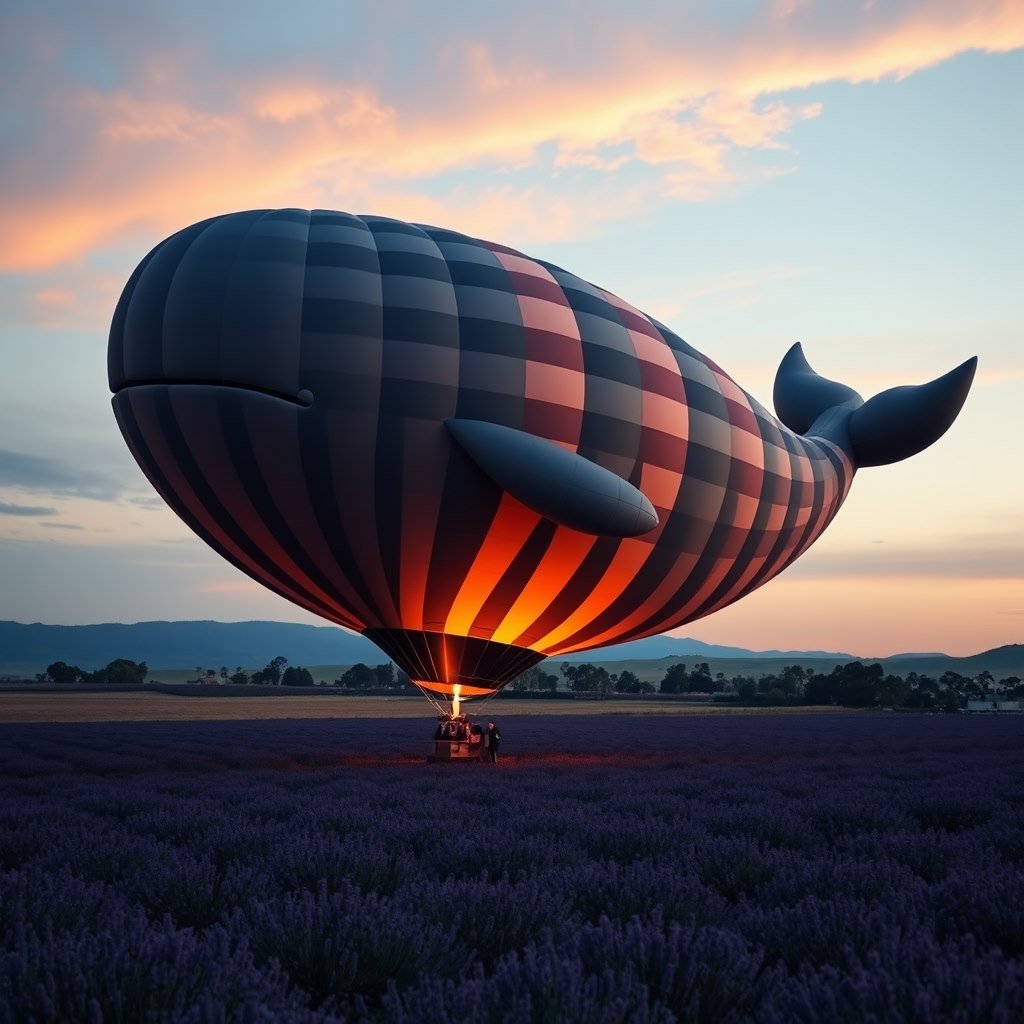 Whale over lavender - AI generated Surreal image made with Zappy