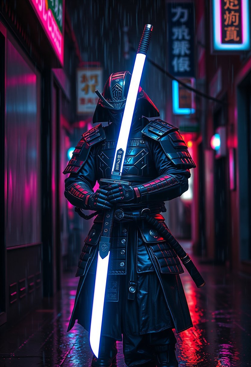 Neon Ronin - AI generated Cyberpunk image made with Zappy