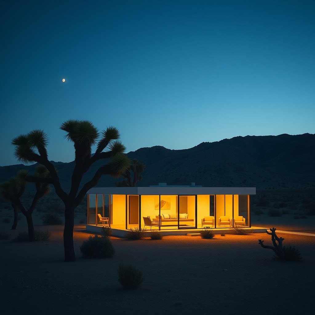 Desert glass house - AI generated Architecture image made with Zappy