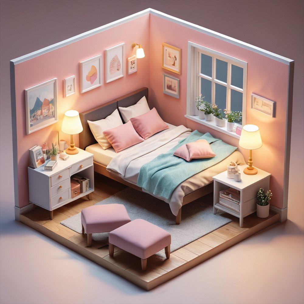 Isometric Cozy Room - AI generated Isometric image made with Zappy