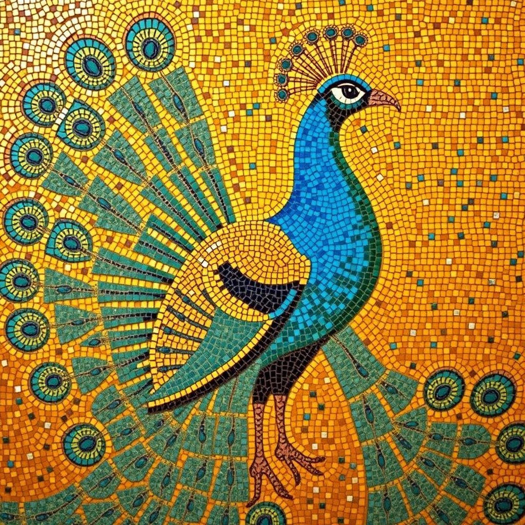 Byzantine Peacock - AI generated Mosaic image made with Zappy