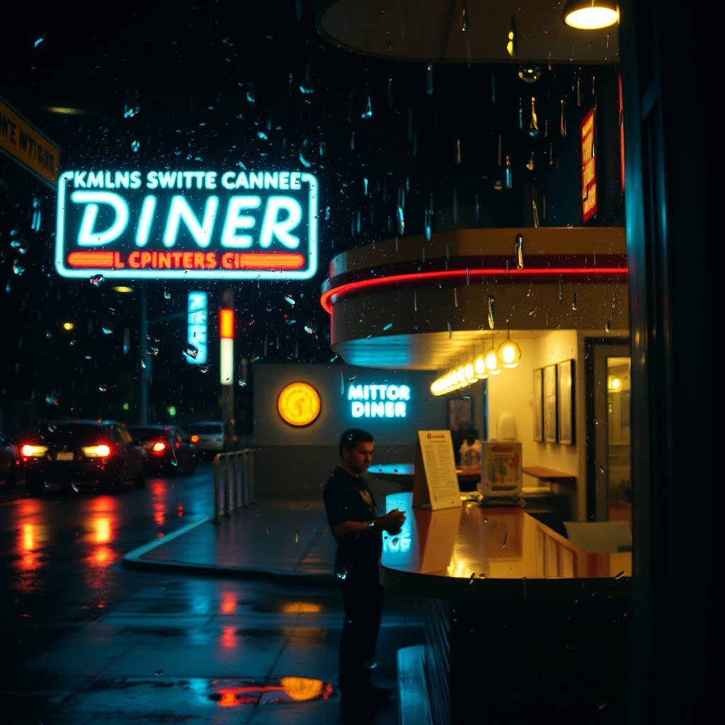 Midnight diner - AI generated Cinematic image made with Zappy