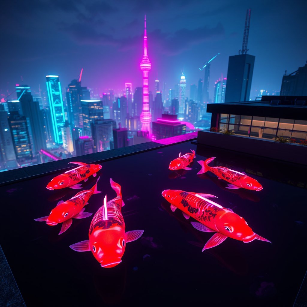 Electric Koi - AI generated Neon Noir image made with Zappy