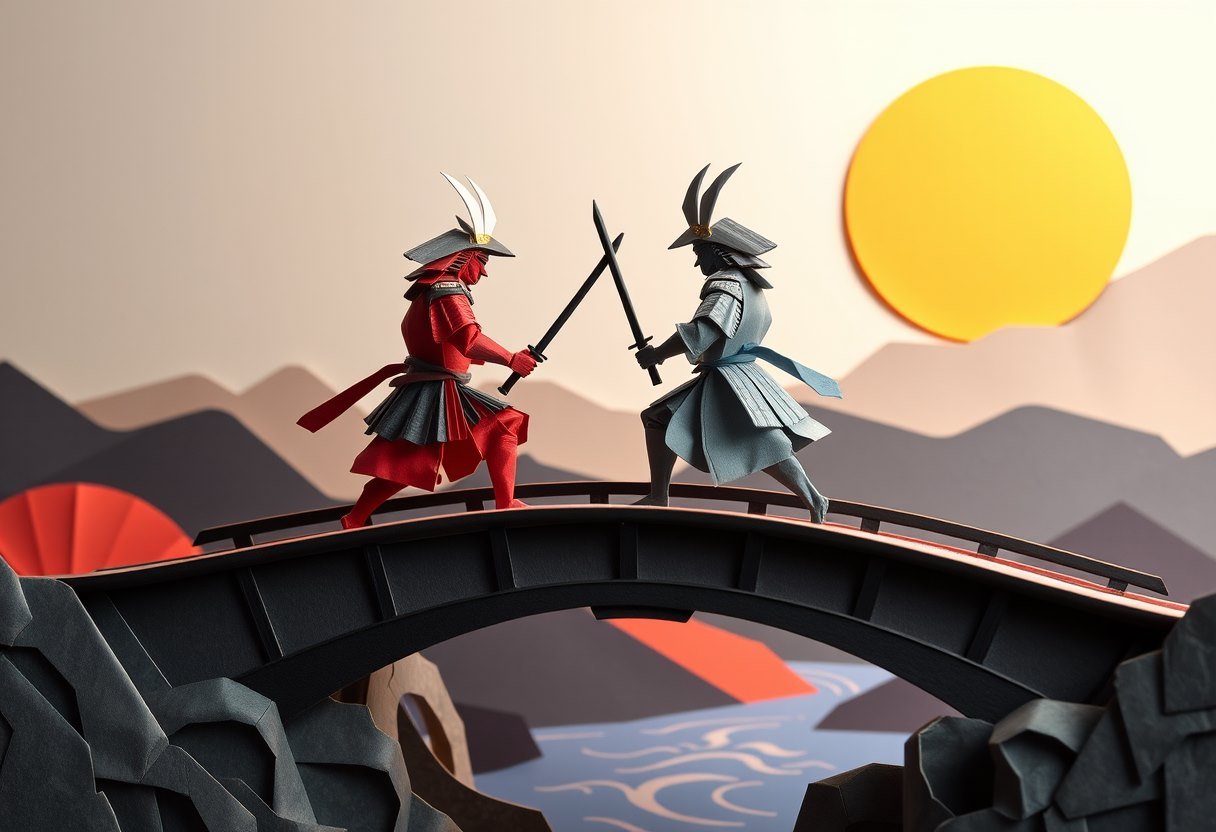 Paper Duel - AI generated Papercraft image made with Zappy