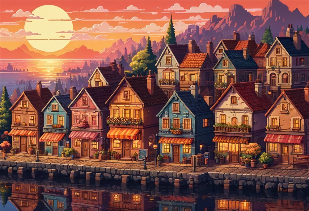 Pixel Art Town - AI generated Pixel Art image made with Zappy