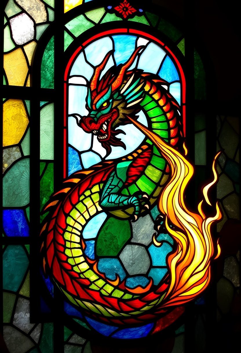 Dragon Window - AI generated Stained Glass image made with Zappy