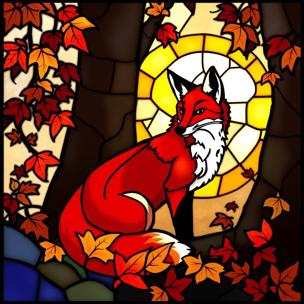 Autumn fox window - AI generated Stained Glass image made with Zappy