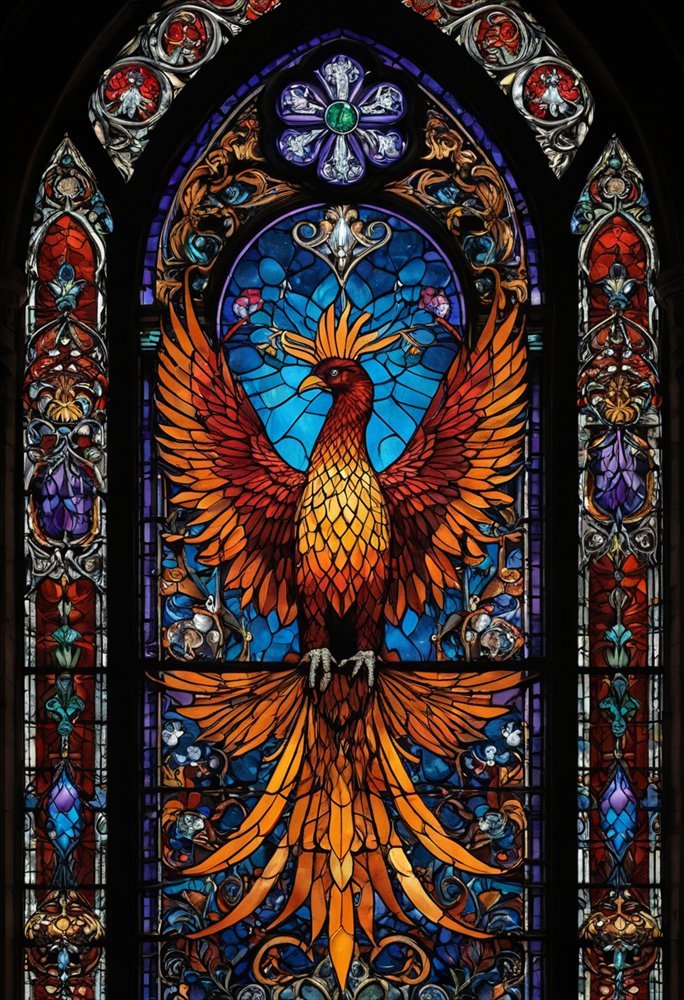 Stained Glass Phoenix - AI generated Stained Glass image made with Zappy