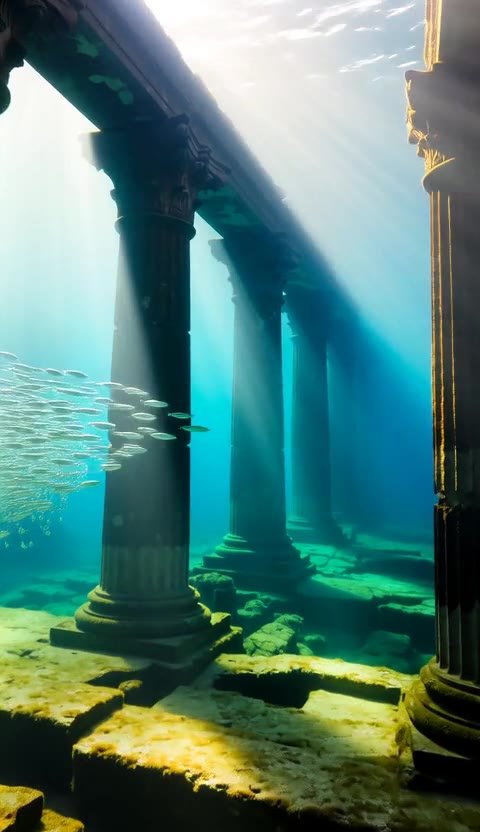 Sunlit underwater ruins - video made with Zappy