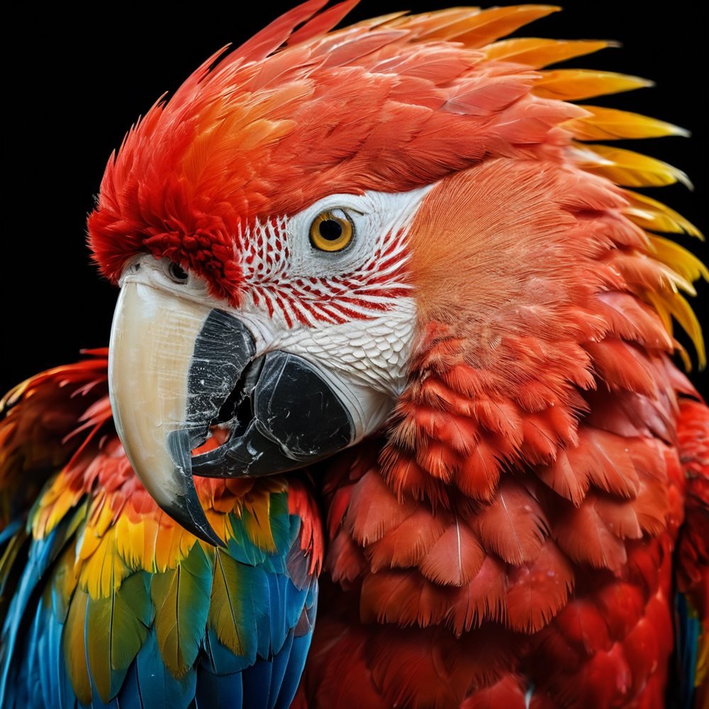AI wildlife photography of a scarlet macaw